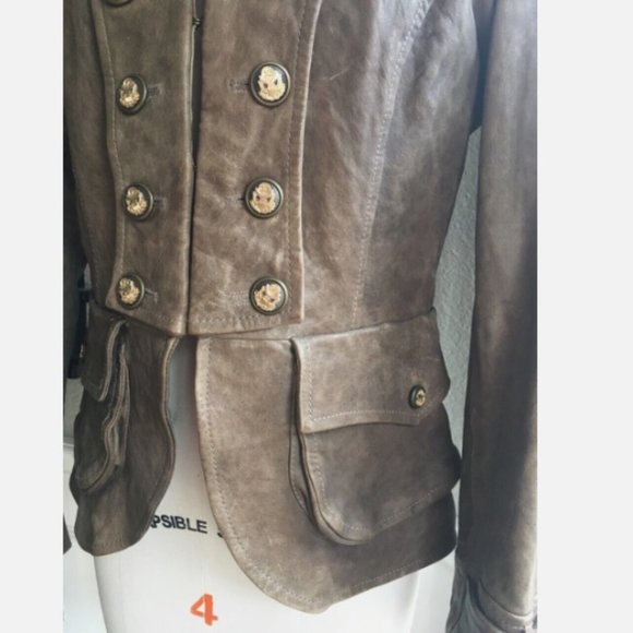 EUC DOLCE & GABBANA Brown Leather Military Coat 10 - Picture 2 of 7